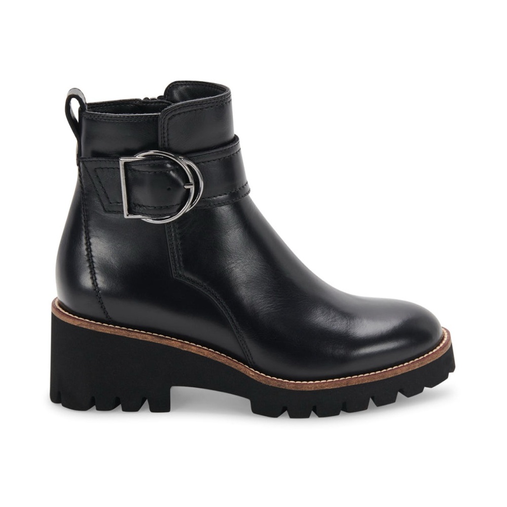 Blondo Dagger Black Leather Ankle Boots with Buckle